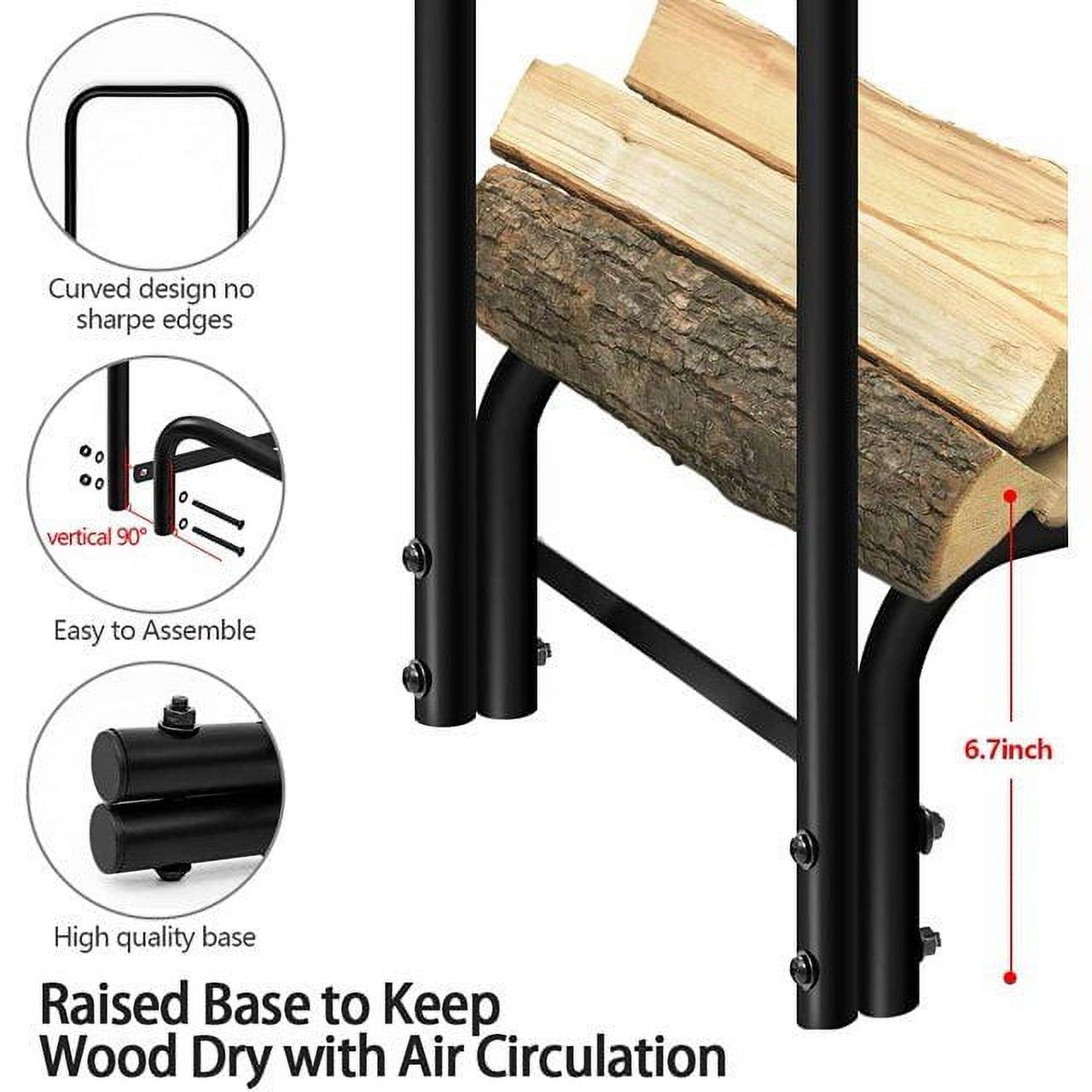 Fire Wood Rack 4 ft for Log Rack Tubular Firewood Pile Lumber Holder Stand Stacking Log Bin Storage Tools Accessories Steel Black Outdoor Indoor Heavy Duty