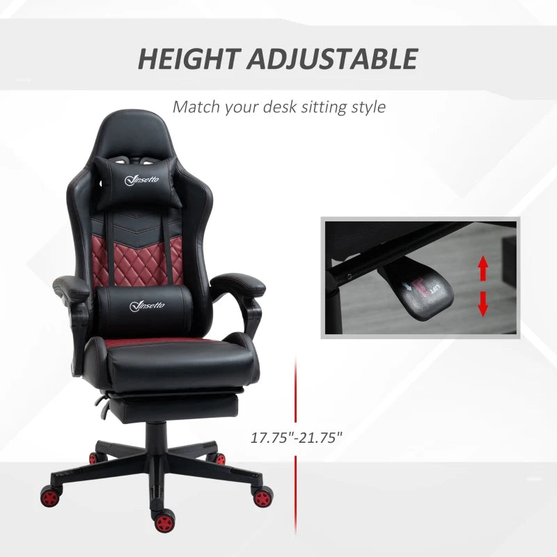 Racing Gaming Chair Diamond PU Leather Office Gamer Chair High Back Swivel Recliner with Footrest, Lumbar Support, Adjustable Height