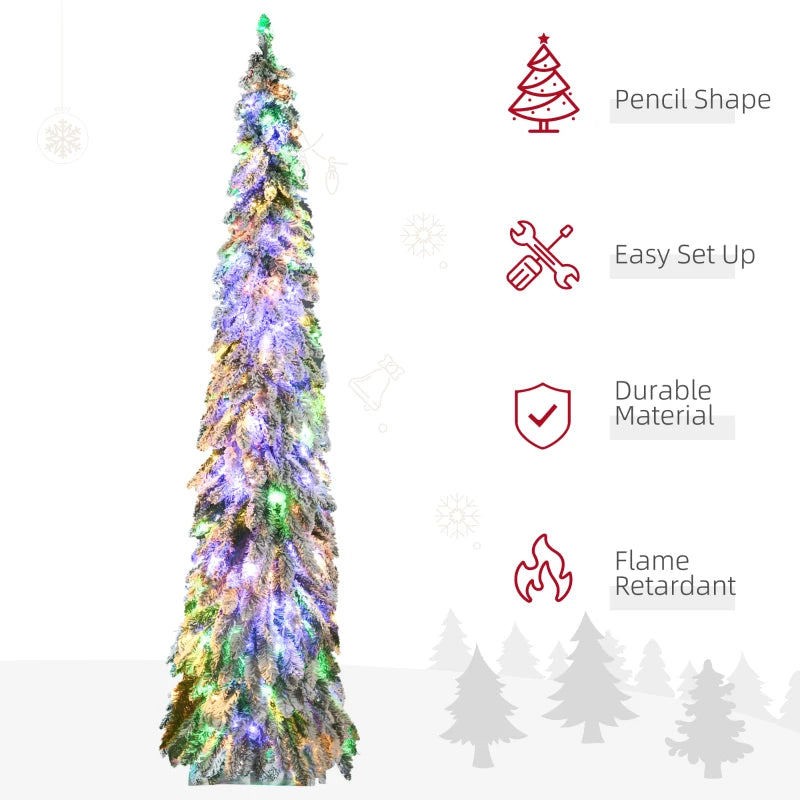 Artificial Slim Christmas Trees, with Snow Frosted Branches, Warm White or Colorful LED Lights, Downswept Shape