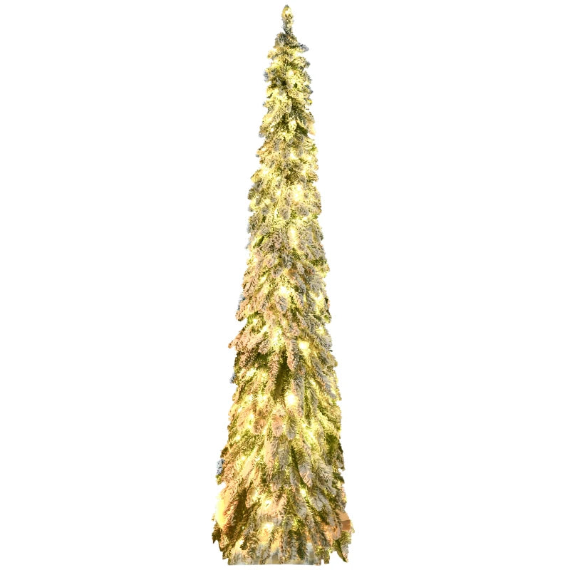 Artificial Slim Christmas Trees, with Snow Frosted Branches, Warm White or Colorful LED Lights, Downswept Shape