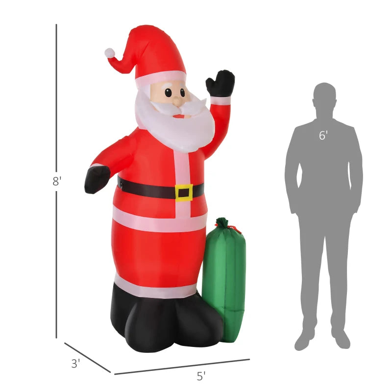 8' Christmas Inflatable Santa Claus, Outdoor Blow-Up Yard Decoration with LED Lights Display