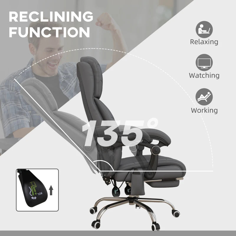 Executive Massage Office Chair with 4 Vibration, Computer Desk Chair, PU Leather Heated Reclining Chair with Adjustable Height, Swivel Wheels