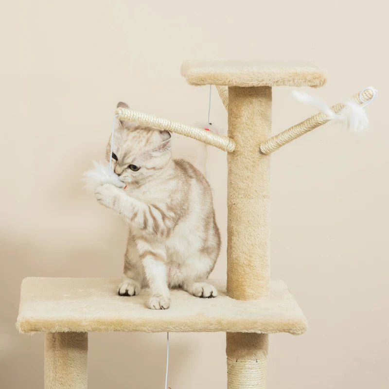 52" Cat Tree Tower, Multi-Level Cat Condo, Plush Sturdy Interactive Kittens Activity Tree House with Scratching Post