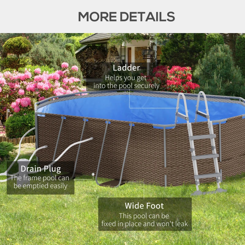 14' x 10' x 3' Above Ground Swimming Pool, Non-Inflatable Rectangular Steel Frame Pool with Filter Pump, Safety Ladder for 1-6 People, Brown