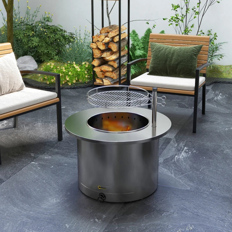 2-in-1 Smokeless Firepit, Stainless Steel Bonfire Stove with Poker and Ash Tray for Backyard, Patio, Picnic