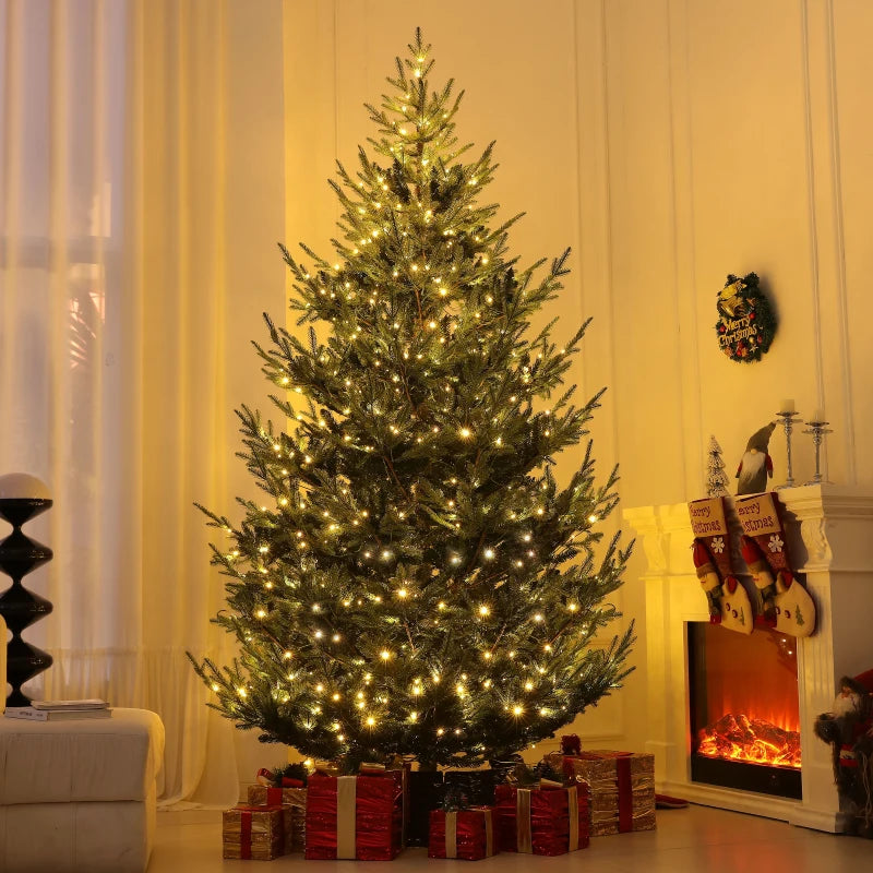 9 ft Artificial Christmas Tree, Prelit Christmas Tree with 300 LED Lights, 1939 Branch Tips and Wide Metal Base, Green