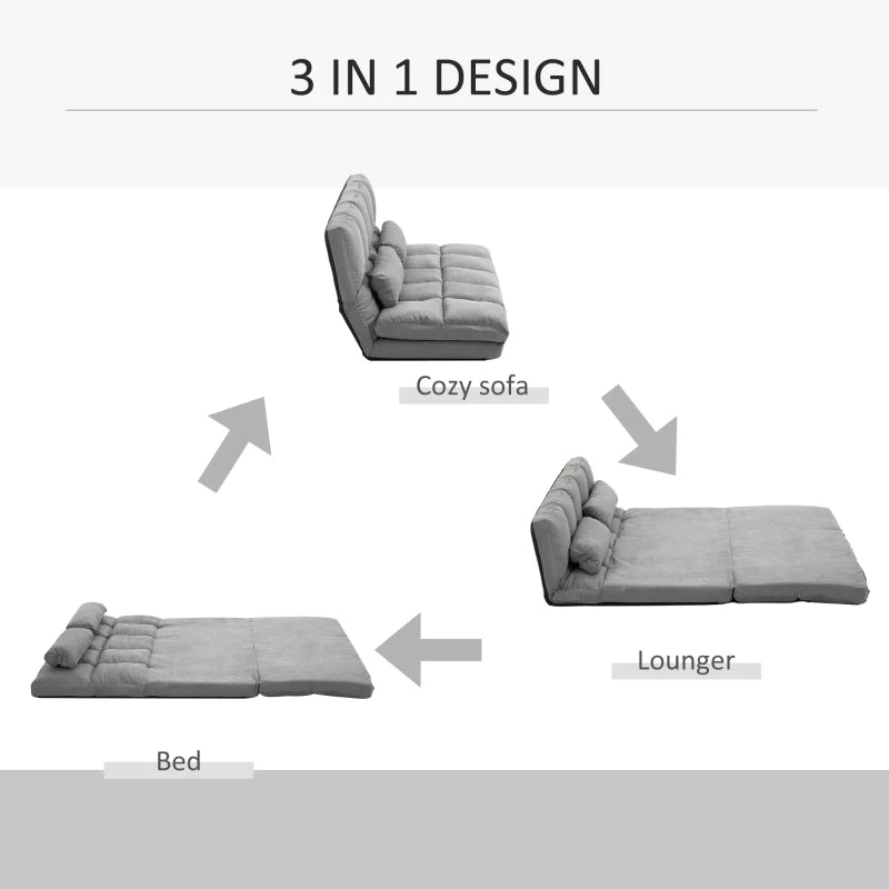 Convertible Floor Sofa Chair, Folding Couch Bed, Guest Chaise Lounge with 2 Pillows, Adjustable Backrest and Headrest, 40.25" L