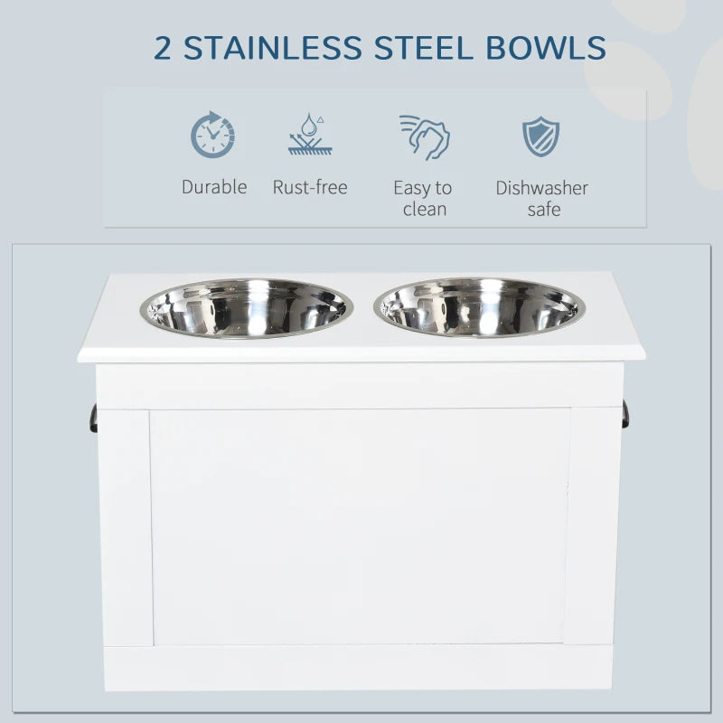 Raised Pet Feeding Storage Station with 2 Stainless Steel Bowls Base for Large Dogs and Other Large Pets