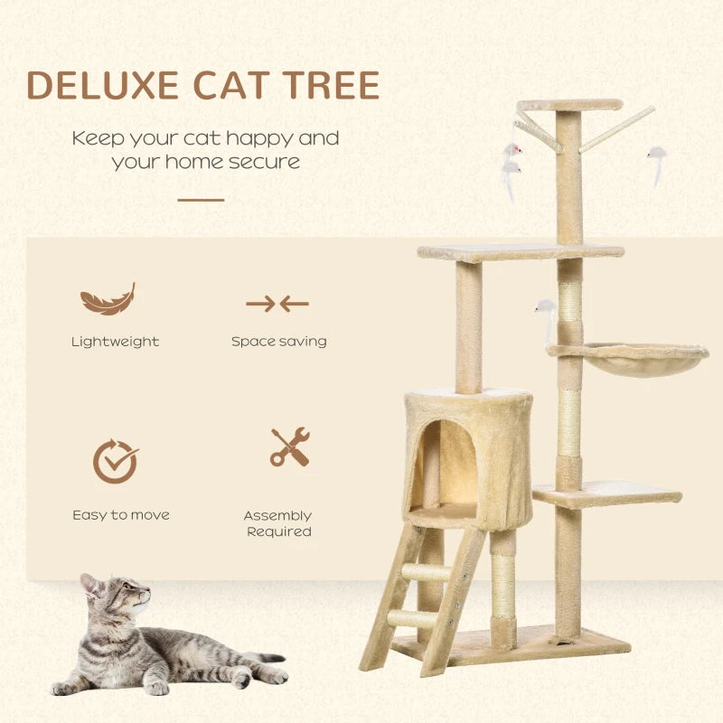 52" Cat Tree Tower, Multi-Level Cat Condo, Plush Sturdy Interactive Kittens Activity Tree House with Scratching Post