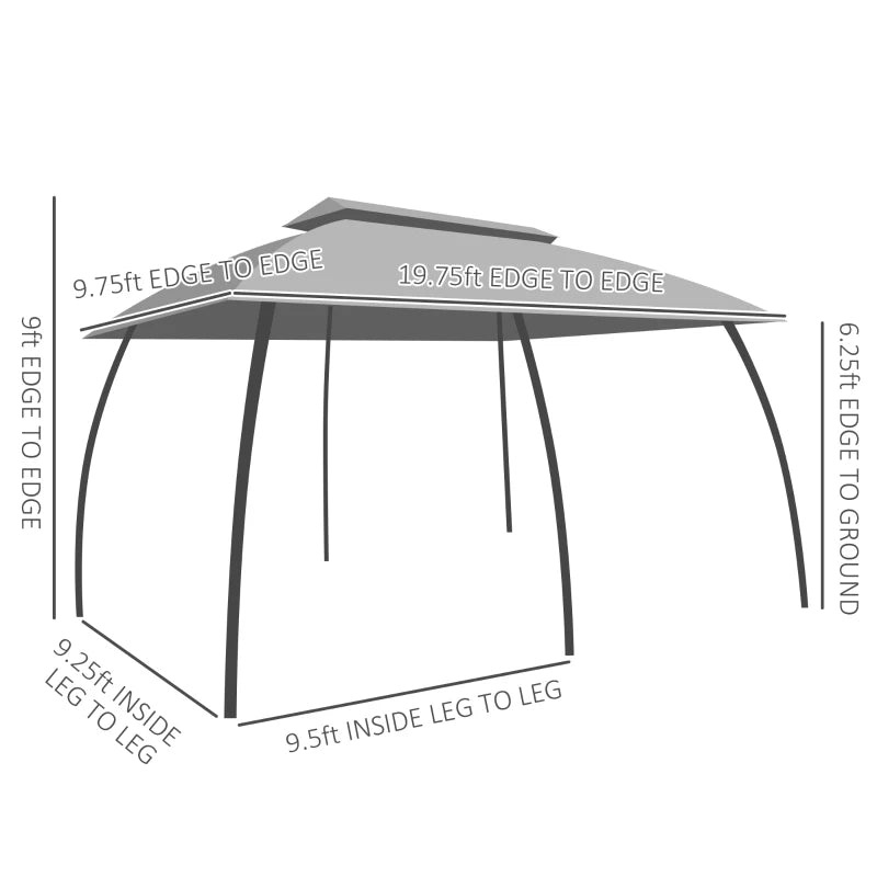 10' x 20' Patio Gazebo, Outdoor Gazebo Canopy Shelter with Netting, Vented Roof for Garden