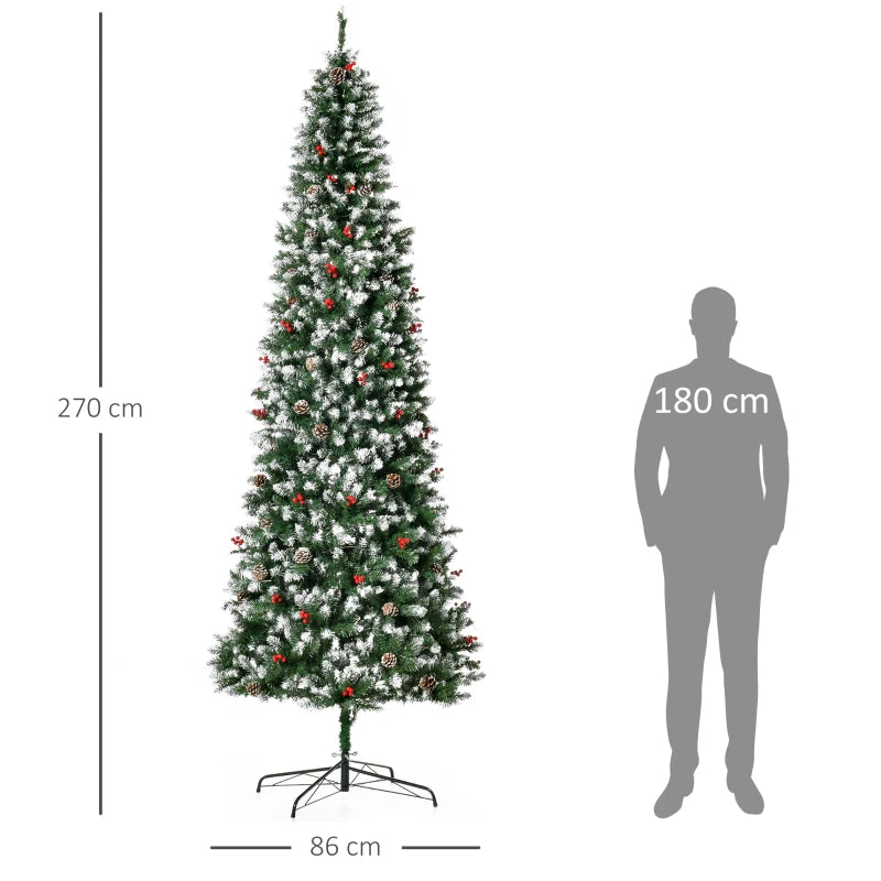 Pre-Lit Snow-Dipped Artificial Christmas Tree with Realistic Branches, 460 LED Lights, Pine Cones, Red Berries and 1298 Tips