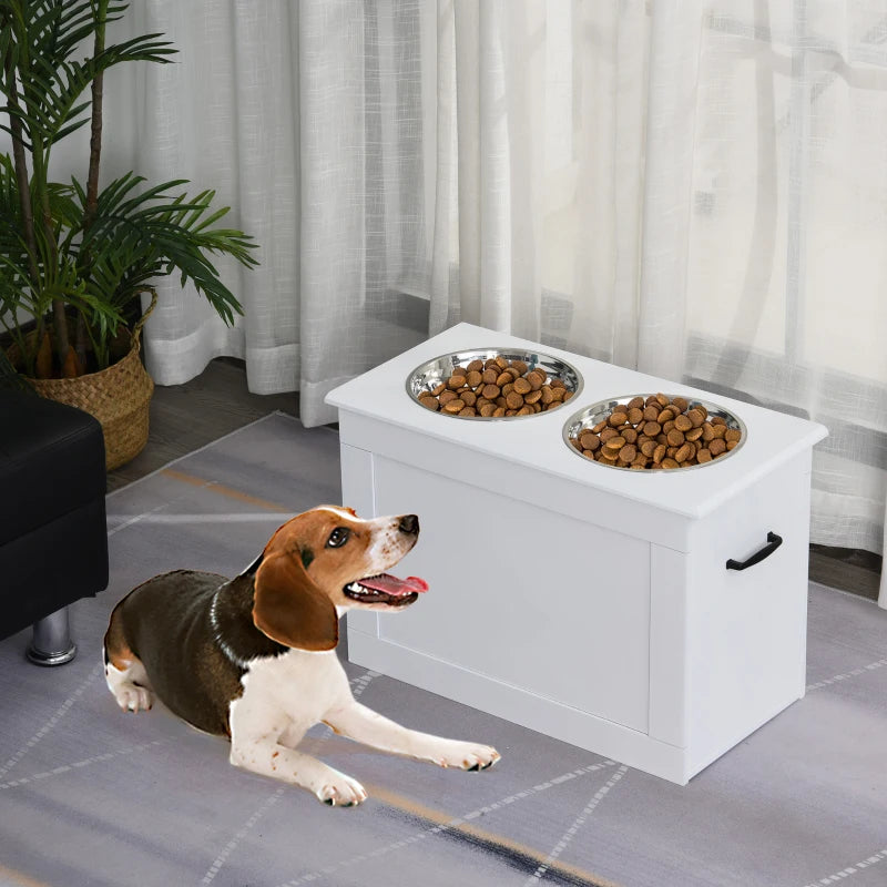 Raised Pet Feeding Storage Station with 2 Stainless Steel Bowls Base for Large Dogs and Other Large Pets