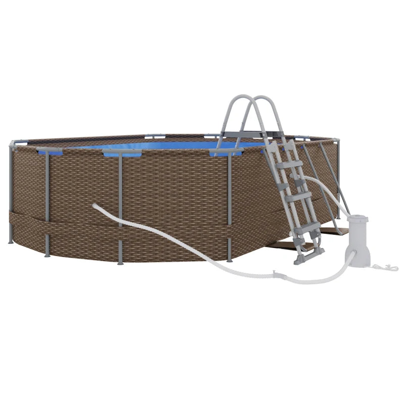 14' x 10' x 3' Above Ground Swimming Pool, Non-Inflatable Rectangular Steel Frame Pool with Filter Pump, Safety Ladder for 1-6 People, Brown