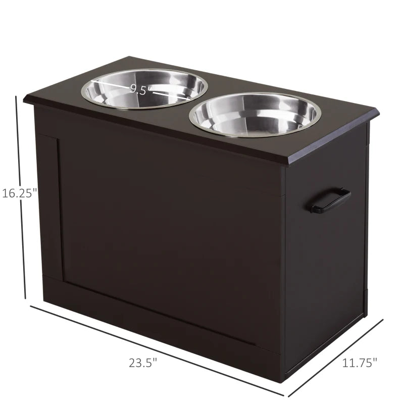 Raised Pet Feeding Storage Station with 2 Stainless Steel Bowls Base for Large Dogs and Other Large Pets