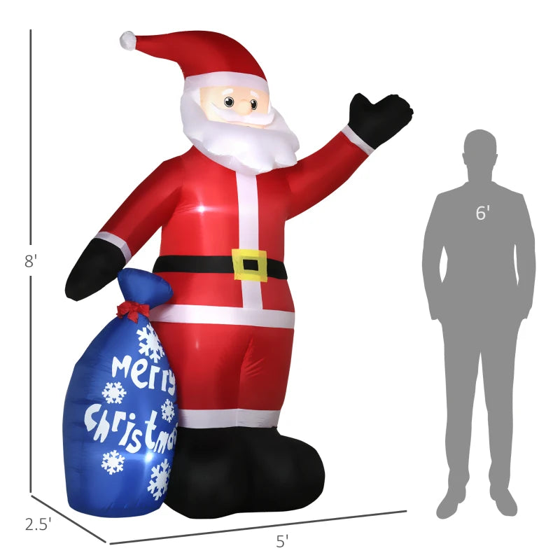 8' Christmas Inflatable Santa Claus, Outdoor Blow-Up Yard Decoration with LED Lights Display