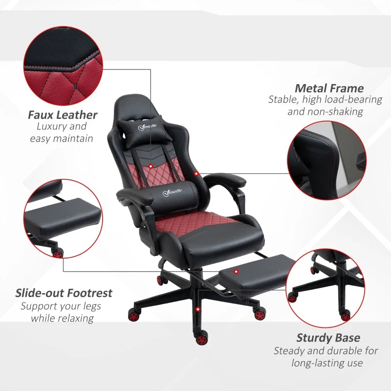 Racing Gaming Chair Diamond PU Leather Office Gamer Chair High Back Swivel Recliner with Footrest, Lumbar Support, Adjustable Height