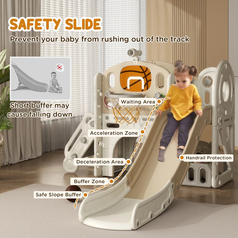 7-in-1 Toddler Slide, Kids Slide for Ages 1-6 Years w/ Ring Toss, Basketball Hoop, Telescope Climber, Storage Space