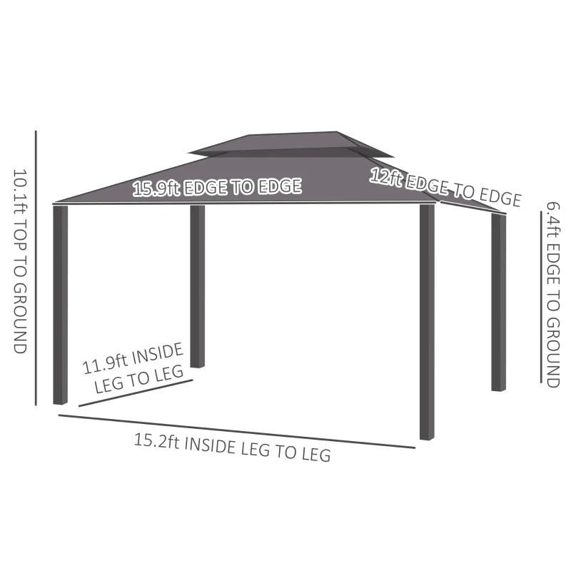 12' x 16' Hardtop Gazebo with Curtains and Netting, Permanent Pavilion Metal Double Roof Gazebo Canopy with Aluminum Frame and Hooks, for Garden, Patio, Backyard, Brown