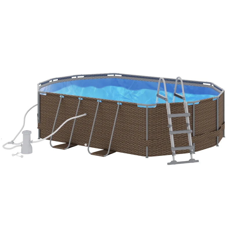 14' x 10' x 3' Above Ground Swimming Pool, Non-Inflatable Rectangular Steel Frame Pool with Filter Pump, Safety Ladder for 1-6 People, Brown