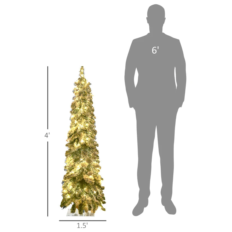 Artificial Slim Christmas Trees, with Snow Frosted Branches, Warm White or Colorful LED Lights, Downswept Shape