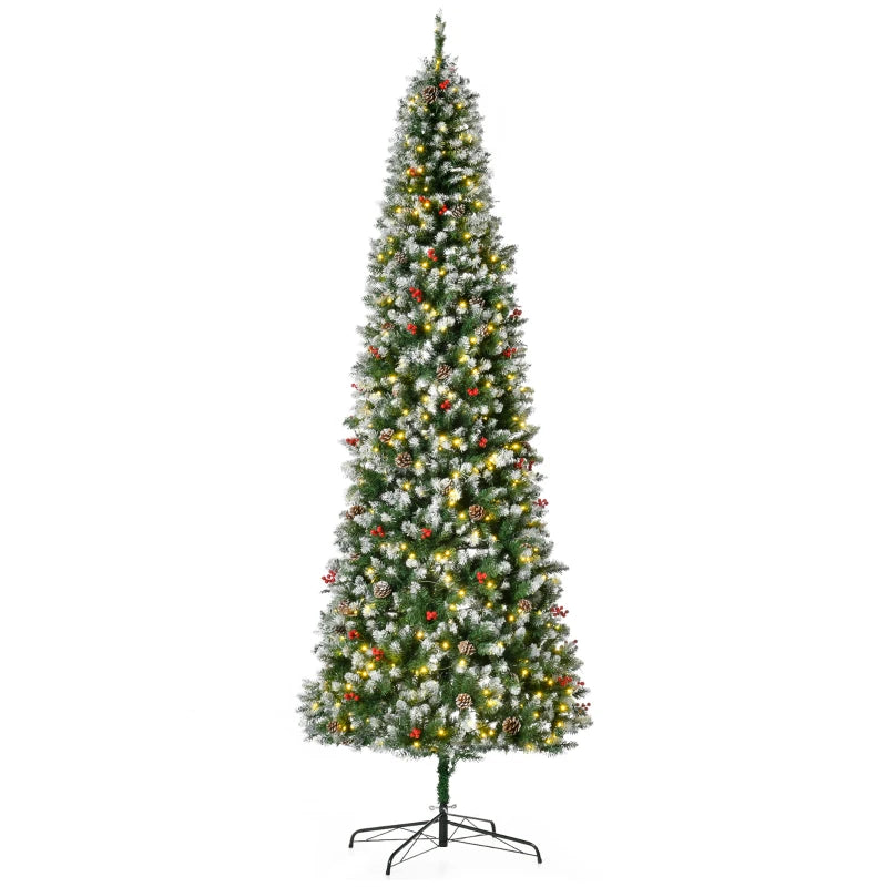 Pre-Lit Snow-Dipped Artificial Christmas Tree with Realistic Branches, 460 LED Lights, Pine Cones, Red Berries and 1298 Tips