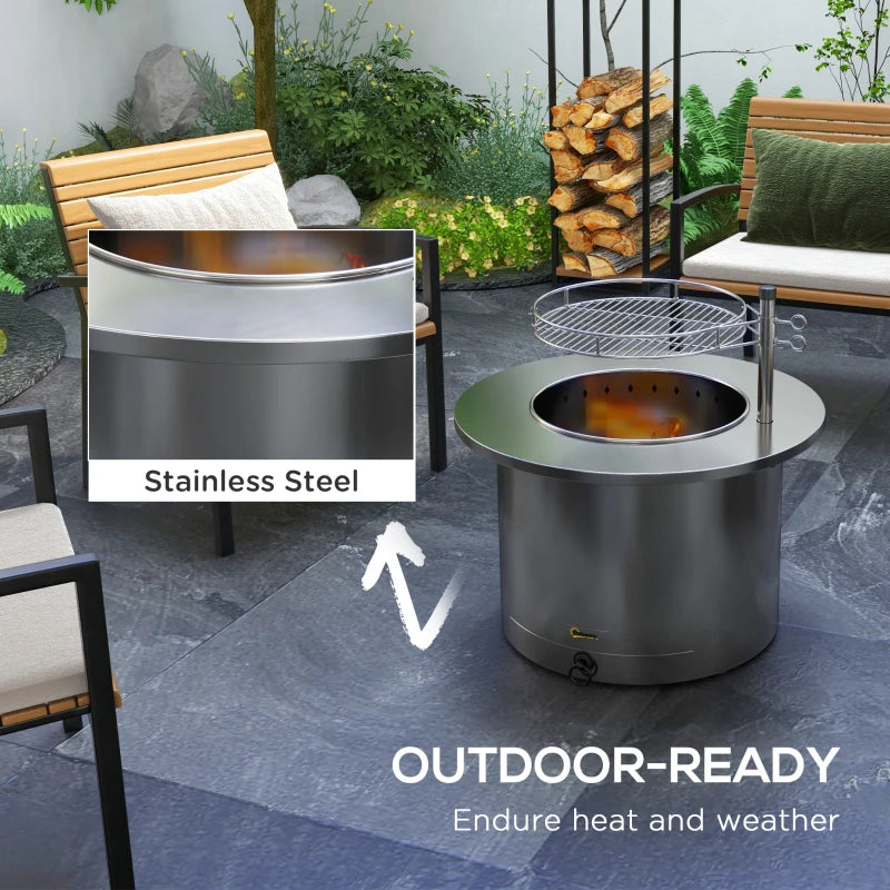 2-in-1 Smokeless Firepit, Stainless Steel Bonfire Stove with Poker and Ash Tray for Backyard, Patio, Picnic