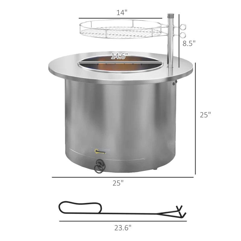 2-in-1 Smokeless Firepit, Stainless Steel Bonfire Stove with Poker and Ash Tray for Backyard, Patio, Picnic