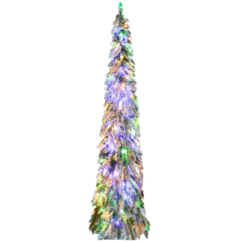 Artificial Slim Christmas Trees, with Snow Frosted Branches, Warm White or Colorful LED Lights, Downswept Shape