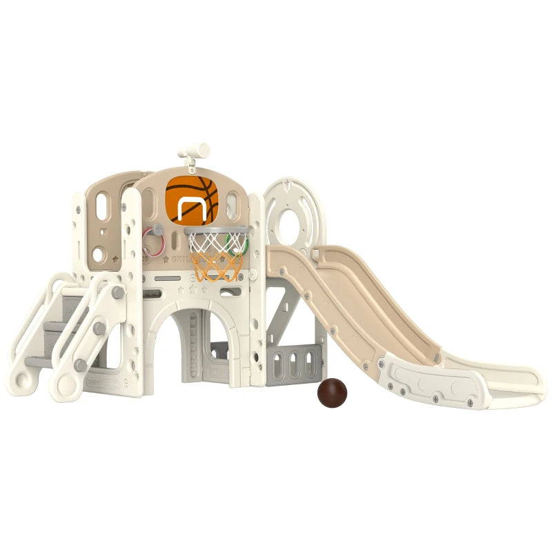 7-in-1 Toddler Slide, Kids Slide for Ages 1-6 Years w/ Ring Toss, Basketball Hoop, Telescope Climber, Storage Space