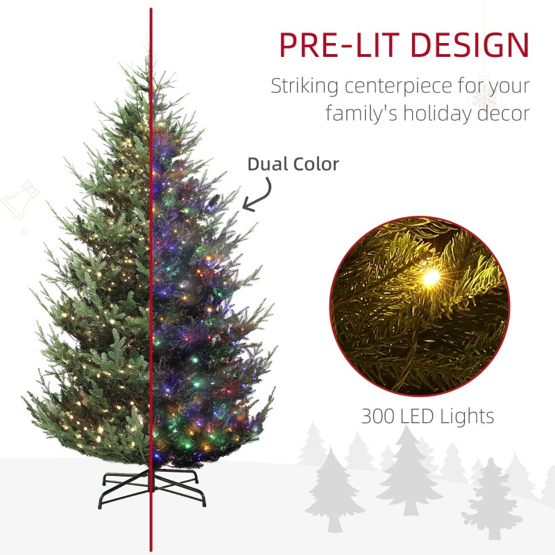 9 ft Artificial Christmas Tree, Prelit Christmas Tree with 300 LED Lights, 1939 Branch Tips and Wide Metal Base, Green