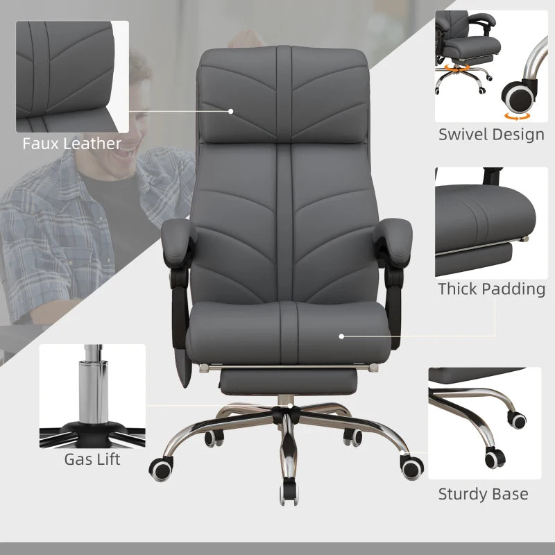 Executive Massage Office Chair with 4 Vibration, Computer Desk Chair, PU Leather Heated Reclining Chair with Adjustable Height, Swivel Wheels