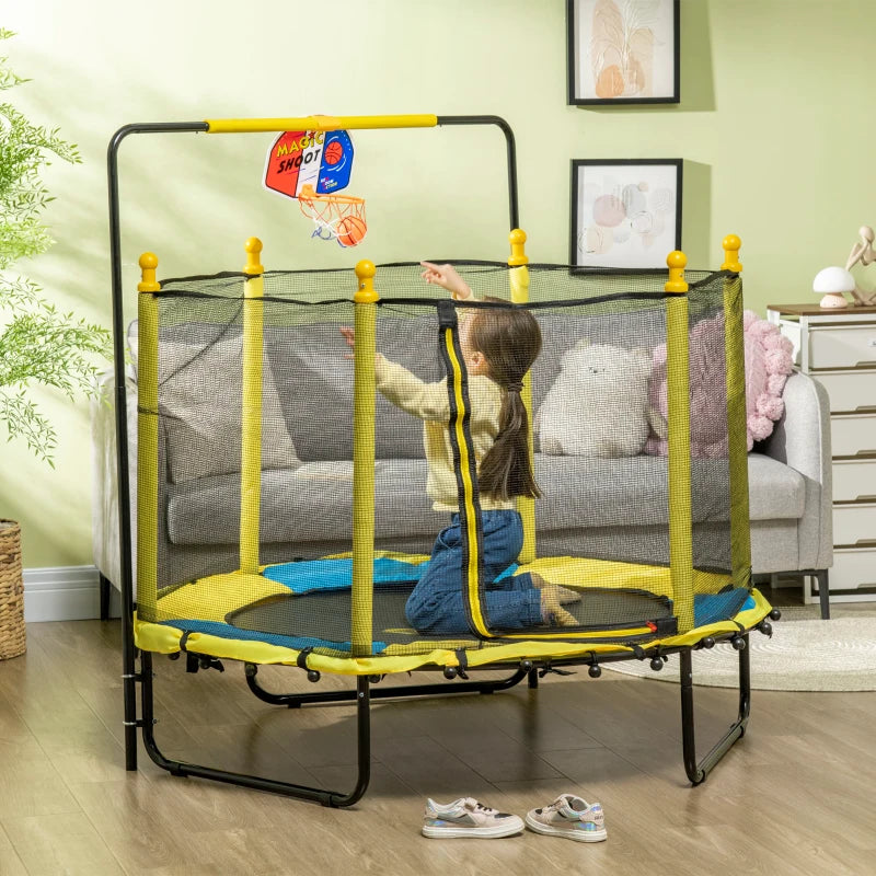 4.6' Kids Trampoline with Basketball Hoop, Horizontal Bar, 55" Indoor Trampoline with Net, Small Springfree Trampoline Gifts for Kids Toys, Ages 3-10