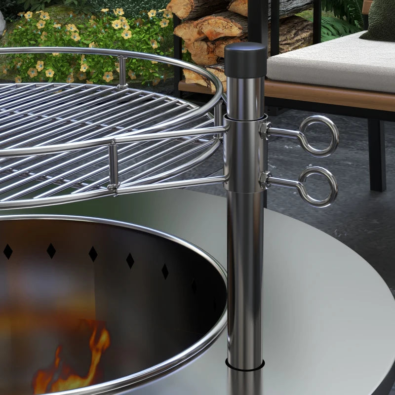 2-in-1 Smokeless Firepit, Stainless Steel Bonfire Stove with Poker and Ash Tray for Backyard, Patio, Picnic